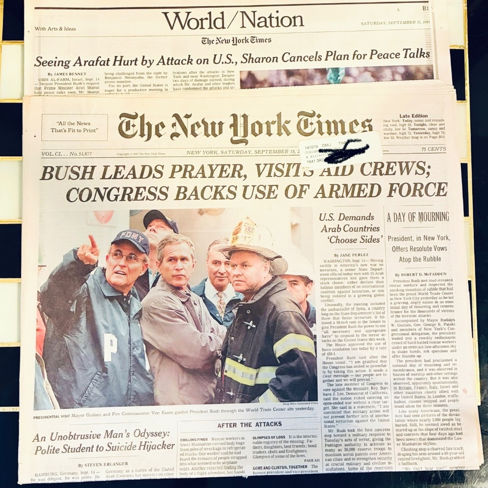 Saturday, 9/15/2001 edition The New York Times